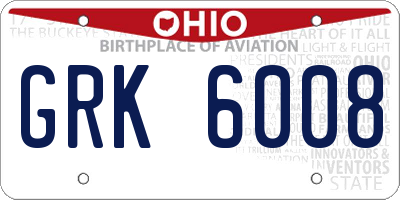OH license plate GRK6008