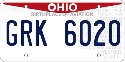 OH license plate GRK6020