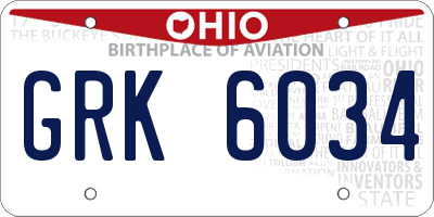 OH license plate GRK6034