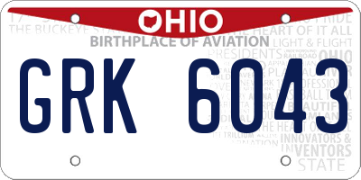 OH license plate GRK6043