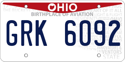 OH license plate GRK6092