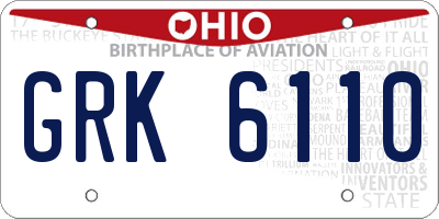 OH license plate GRK6110
