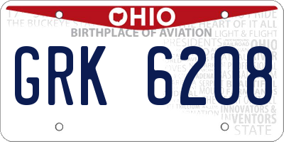 OH license plate GRK6208
