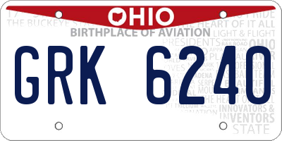 OH license plate GRK6240