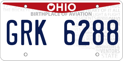 OH license plate GRK6288