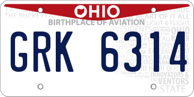 OH license plate GRK6314