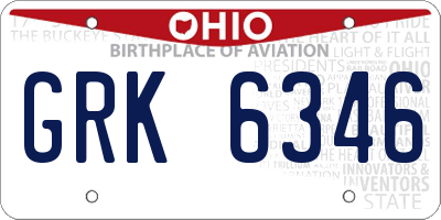 OH license plate GRK6346