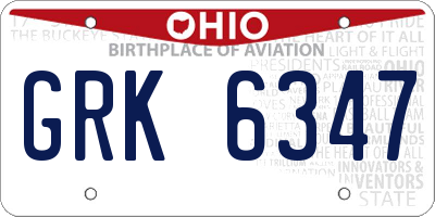OH license plate GRK6347