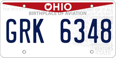OH license plate GRK6348