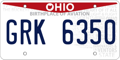 OH license plate GRK6350