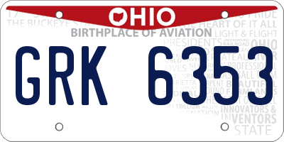 OH license plate GRK6353