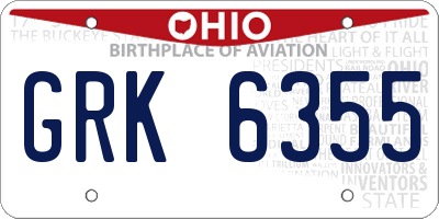 OH license plate GRK6355
