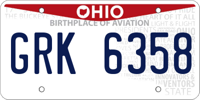 OH license plate GRK6358