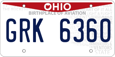 OH license plate GRK6360