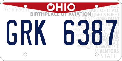 OH license plate GRK6387