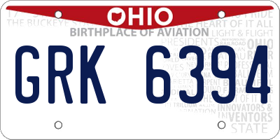 OH license plate GRK6394