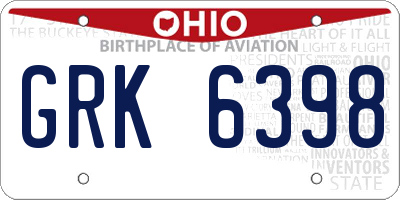 OH license plate GRK6398