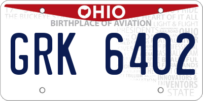 OH license plate GRK6402