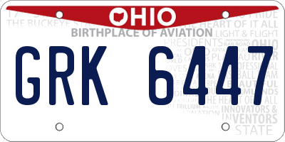 OH license plate GRK6447