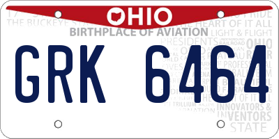 OH license plate GRK6464