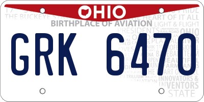 OH license plate GRK6470