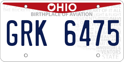 OH license plate GRK6475