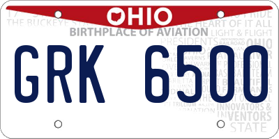OH license plate GRK6500