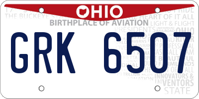 OH license plate GRK6507