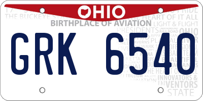 OH license plate GRK6540