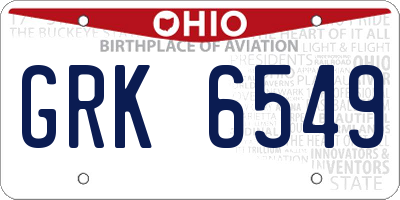 OH license plate GRK6549