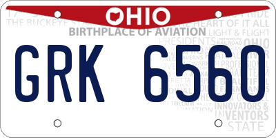 OH license plate GRK6560