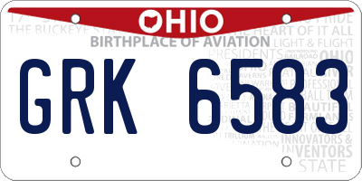 OH license plate GRK6583