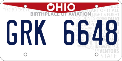OH license plate GRK6648