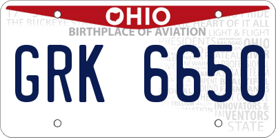 OH license plate GRK6650