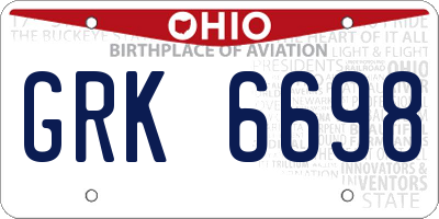 OH license plate GRK6698
