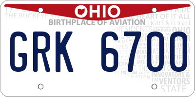OH license plate GRK6700