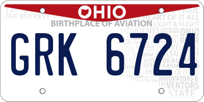 OH license plate GRK6724
