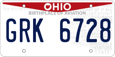 OH license plate GRK6728