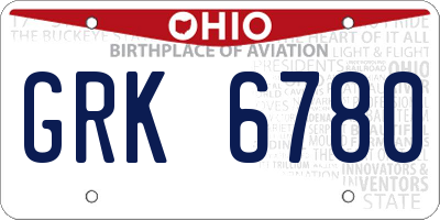 OH license plate GRK6780
