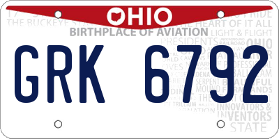 OH license plate GRK6792