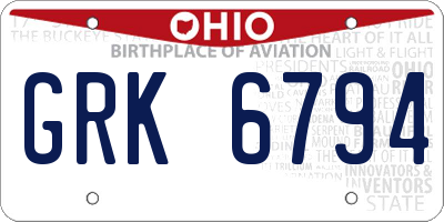 OH license plate GRK6794