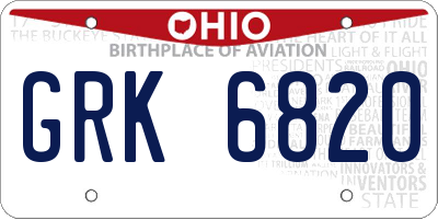 OH license plate GRK6820