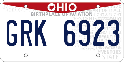 OH license plate GRK6923