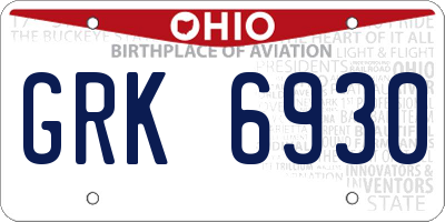 OH license plate GRK6930