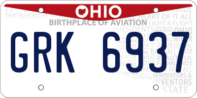 OH license plate GRK6937