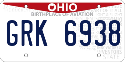 OH license plate GRK6938
