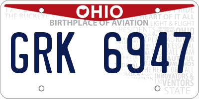 OH license plate GRK6947