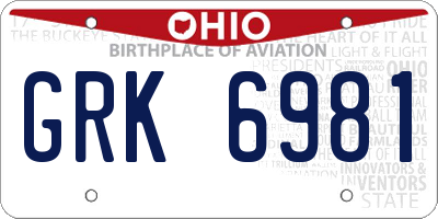 OH license plate GRK6981