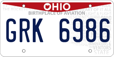 OH license plate GRK6986