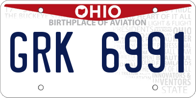 OH license plate GRK6991